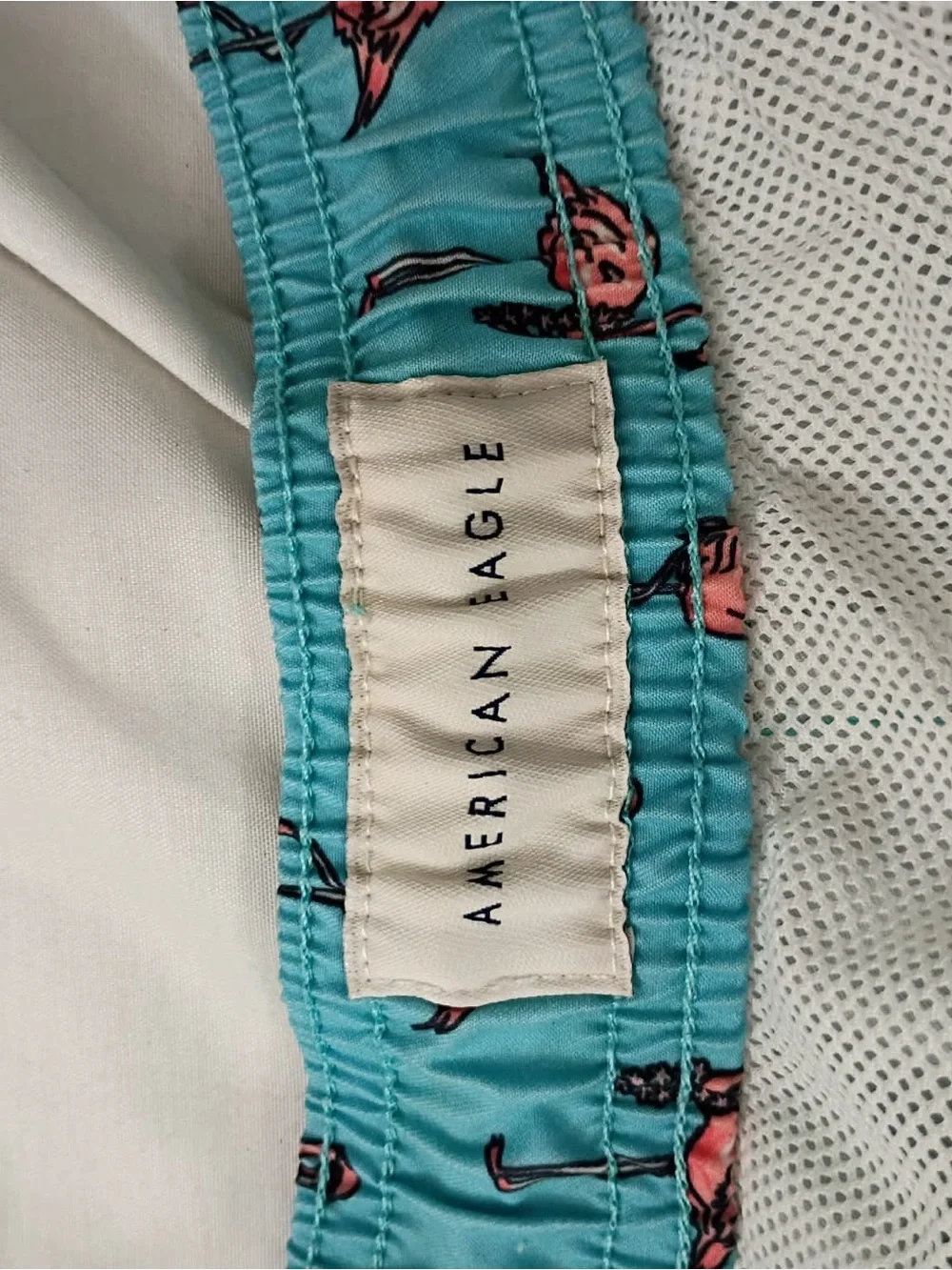 American Eagle Aqua Blue Flamingo Swim Shorts